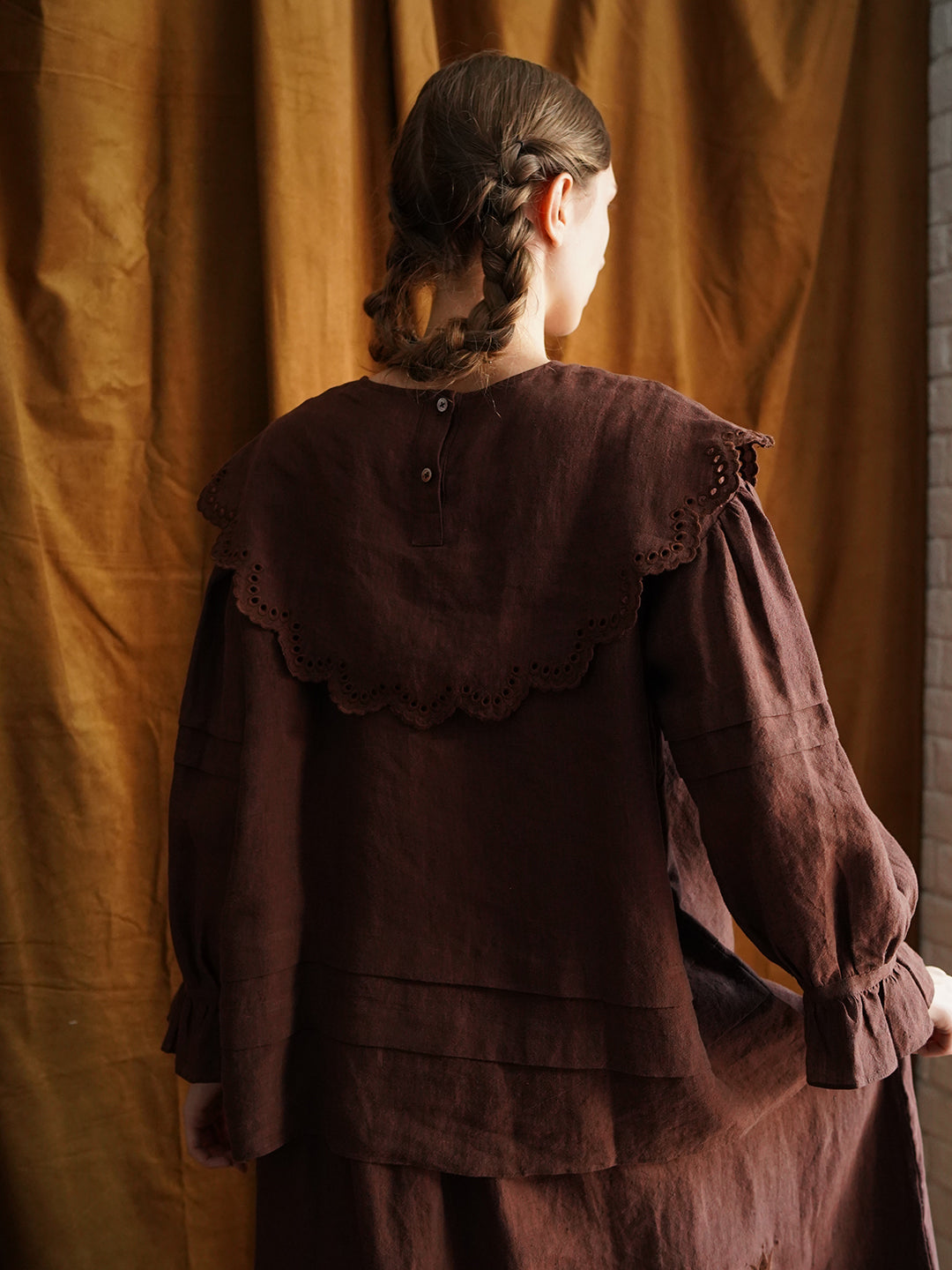 Unlogical Poem Victorian style Hollow Embroidery Brown Shirt