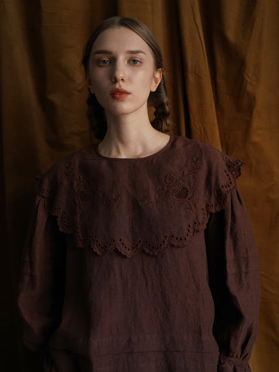 Unlogical Poem Victorian style Hollow Embroidery Brown Shirt