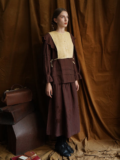 Unlogical Poem Vintage style Pleated Yellow Hemp Smock