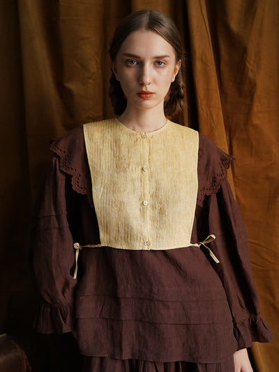 Unlogical Poem Victorian style Hollow Embroidery Brown Shirt