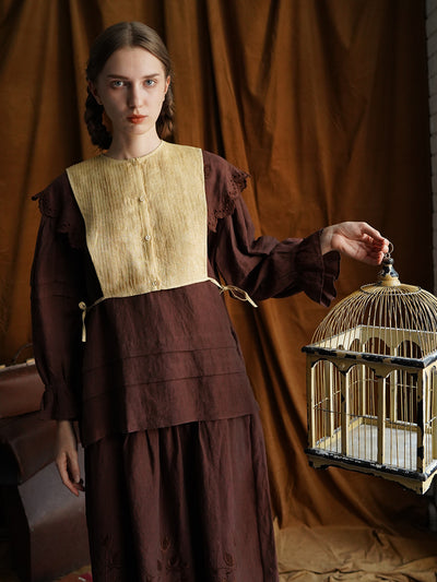 Unlogical Poem Vintage style Pleated Yellow Hemp Smock