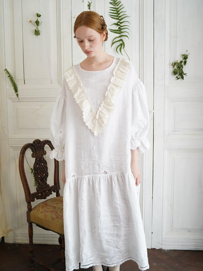 Unlogical Poem Floral Embroidered Crochet Long Dress