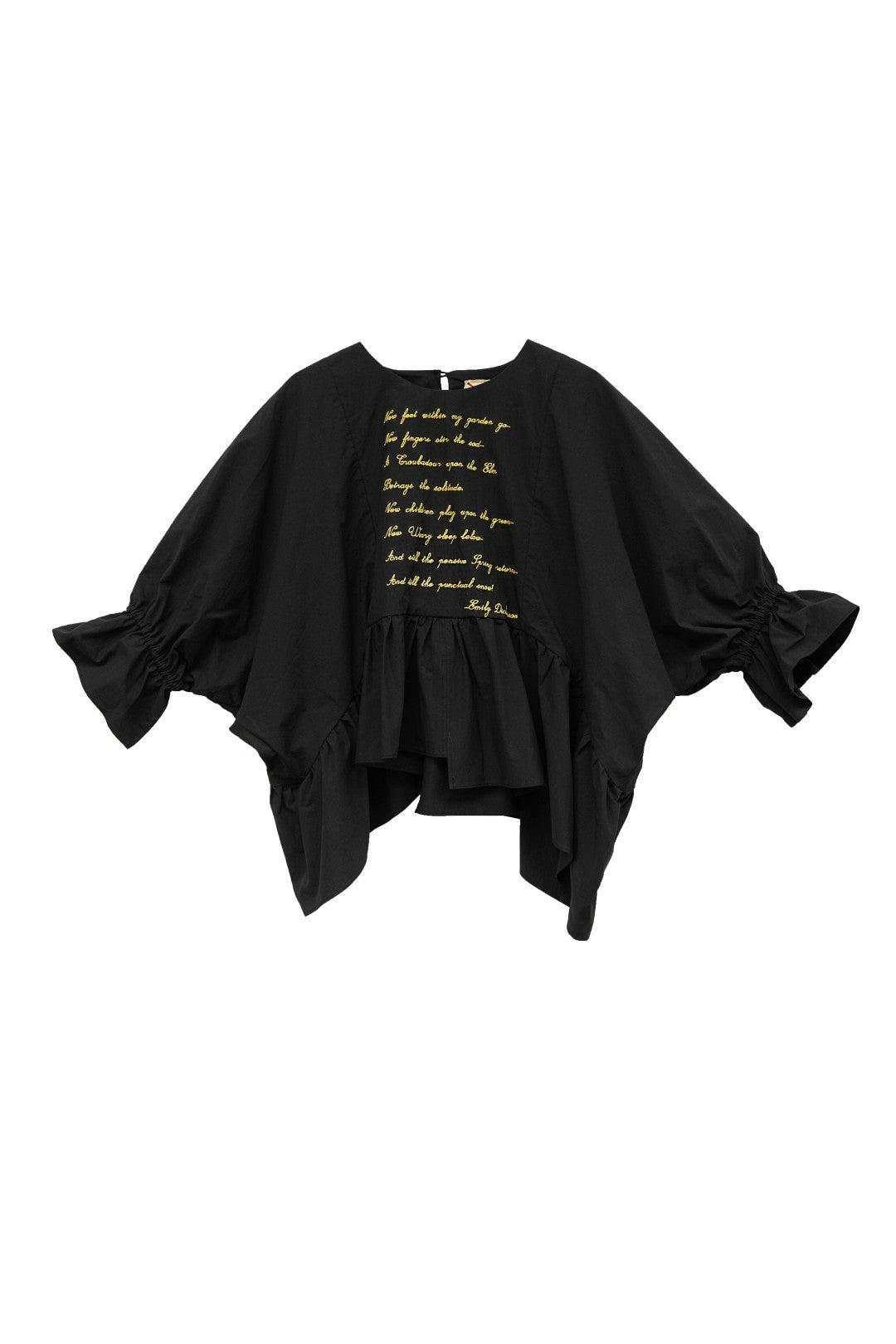 Unlogical Poem  Poetic Embroidered Ruffle Top with Batwing Sleeves