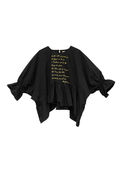 Unlogical Poem  Poetic Embroidered Ruffle Top with Batwing Sleeves