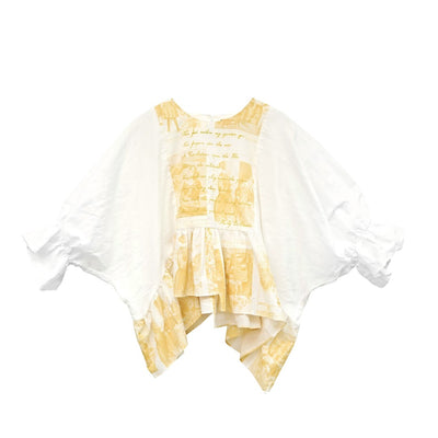 Unlogical Poem  Poetic Embroidered Ruffle Top with Batwing Sleeves