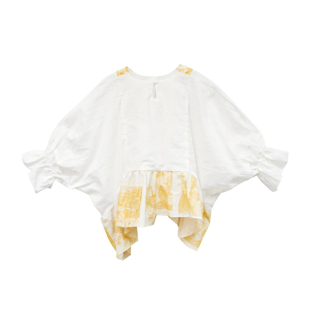 Unlogical Poem  Poetic Embroidered Ruffle Top with Batwing Sleeves