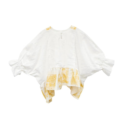 Unlogical Poem  Poetic Embroidered Ruffle Top with Batwing Sleeves