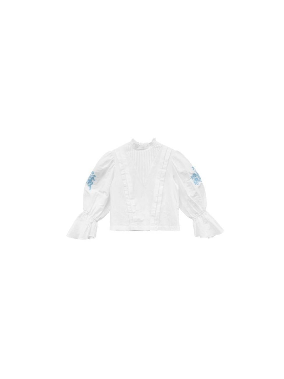 Unlogical Poem Victorian Stand Collar Blouse with Flower Basket Embroidery and Leg-of-Mutton Sleeves