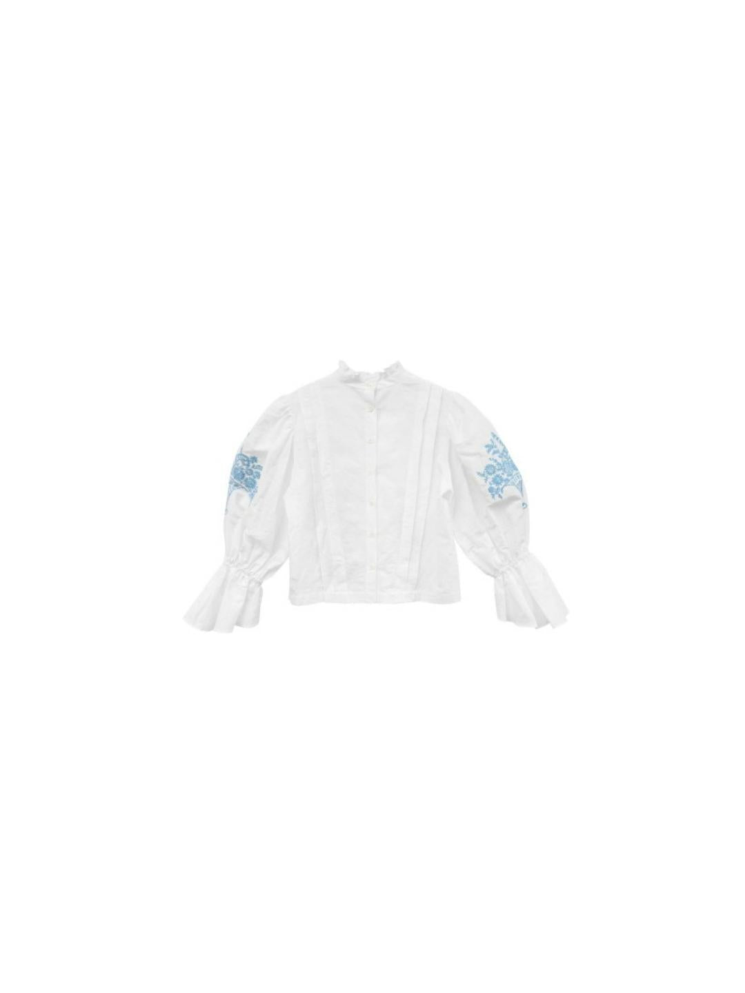 Unlogical Poem Victorian Stand Collar Blouse with Flower Basket Embroidery and Leg-of-Mutton Sleeves
