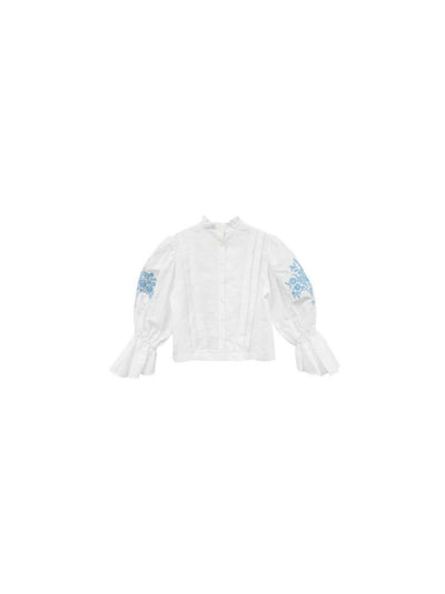 Unlogical Poem Victorian Stand Collar Blouse with Flower Basket Embroidery and Leg-of-Mutton Sleeves
