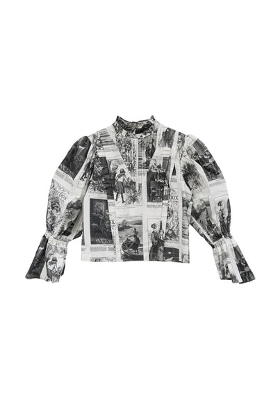 Unlogical Poem Victorian Stand Collar Blouse with Leg-of-Mutton Sleeve