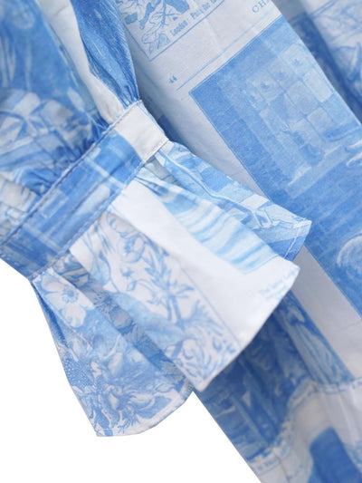 Unlogical Poem Retro Illustrated Print Ruffled Puff Sleeve Dress
