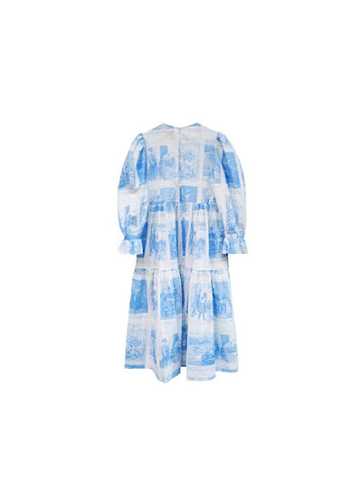 Unlogical Poem Retro Illustrated Print Ruffled Puff Sleeve Dress
