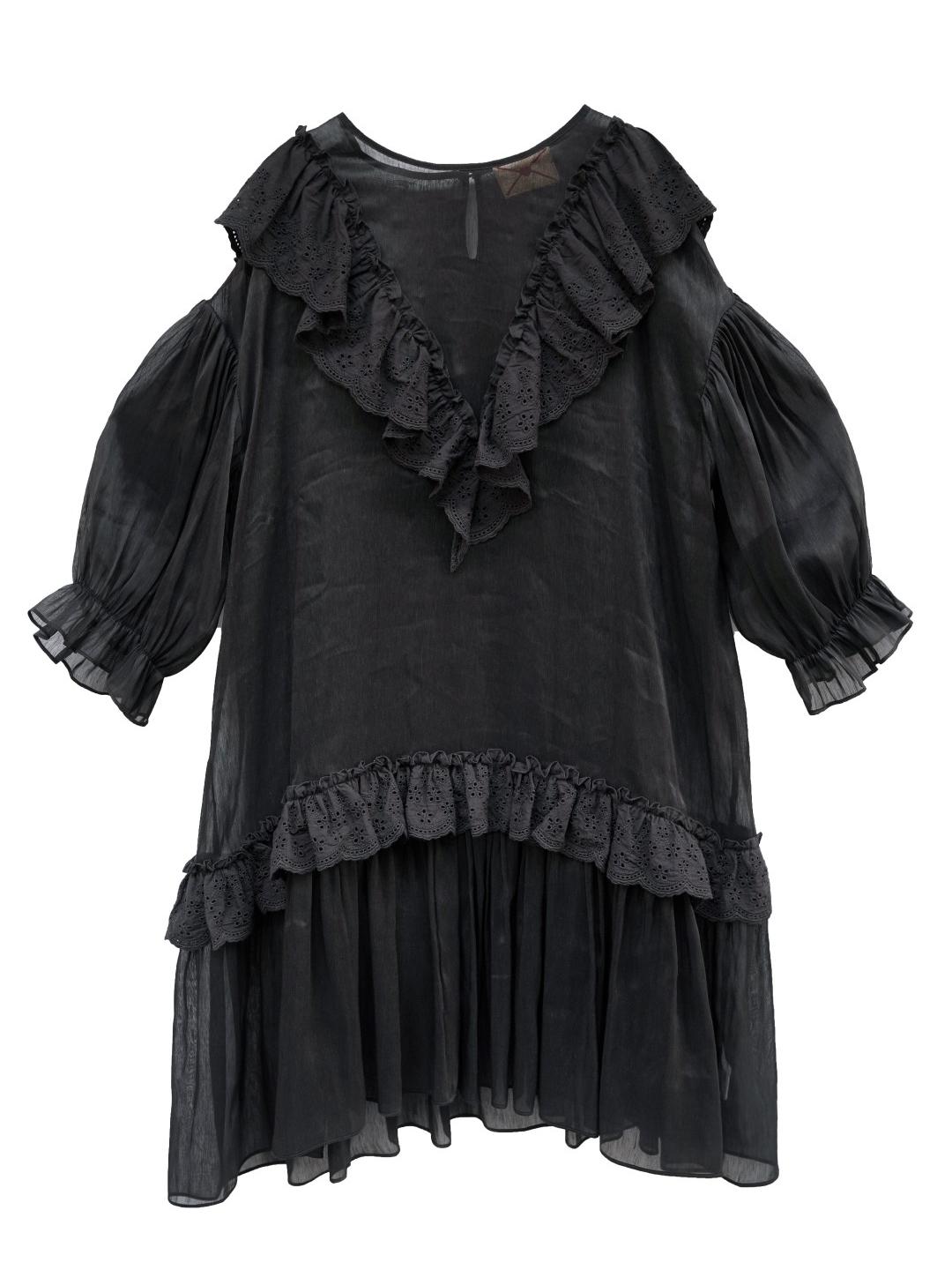 Unlogical Poem V-neck Ruffled Silhouette Embroidered Dress