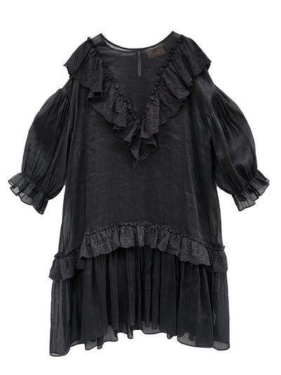 Unlogical Poem V-neck Ruffled Silhouette Embroidered Dress