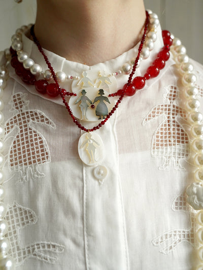 Unlogical Poem Vintage Style Natural Shell Red Agate Necklace