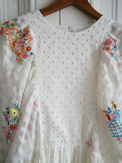 Unlogical Poem Cat Embroidery Flower Embroidery Dress