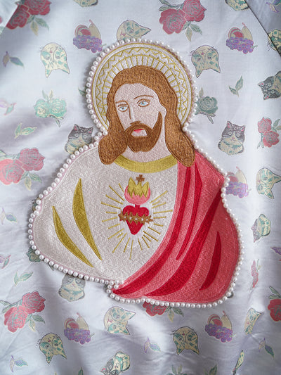 Unlogical Poem Jesus Embroidered Cat Brocade Souvenir Jacket