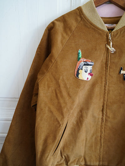 Unlogical Poem Cat Embroidery  Patchwork Brown Jacket