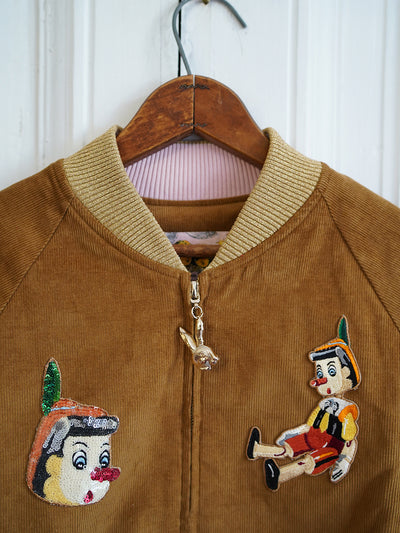 Unlogical Poem Cat Embroidery  Patchwork Brown Jacket