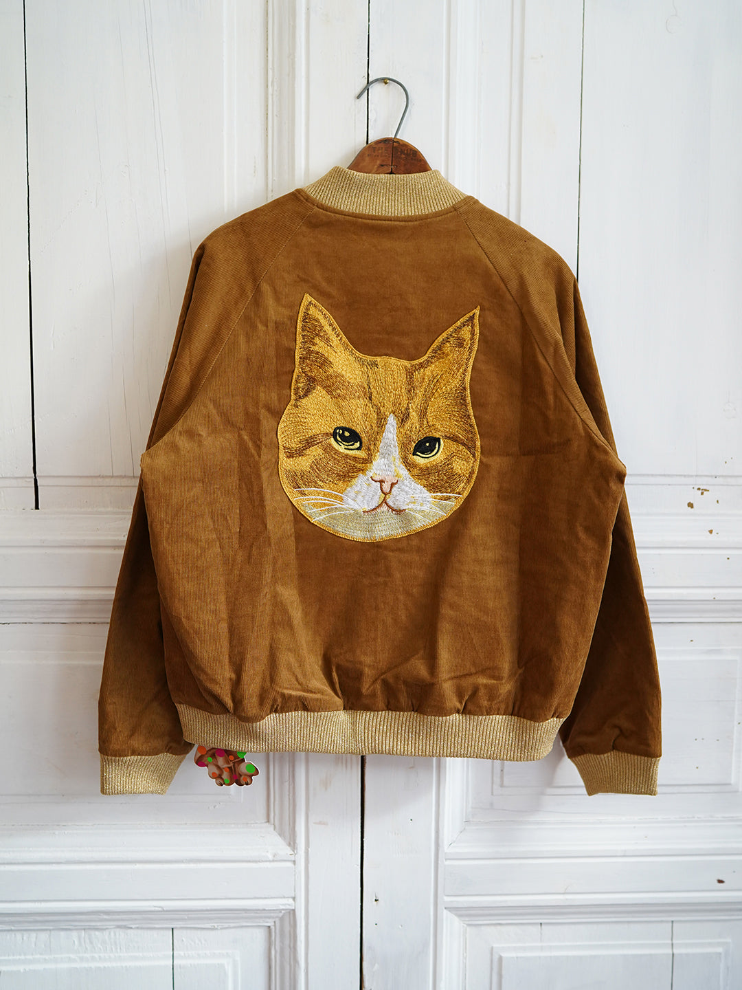 Unlogical Poem Cat Embroidery  Patchwork Brown Jacket