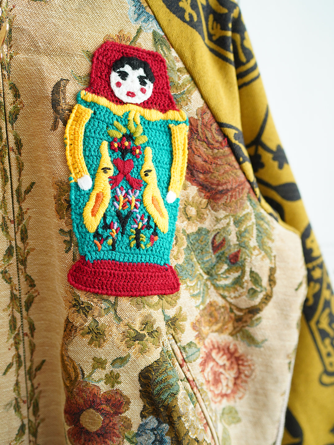 Unlogical Poem Doll Knitted Flower Embroidery Patchwork Souvenir Jacket