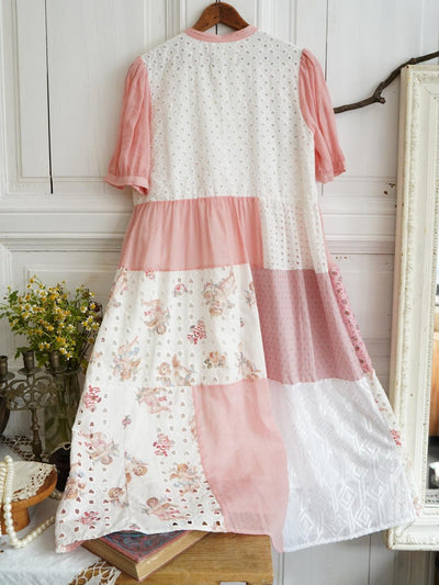 Unlogical Poem Cat Embroidery Lace Printed Patchwork Dress