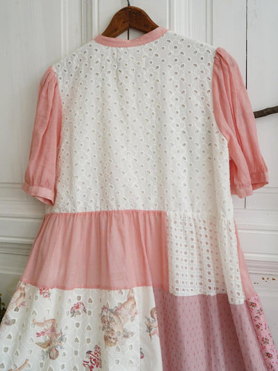 Unlogical Poem Cat Embroidery Lace Printed Patchwork Dress