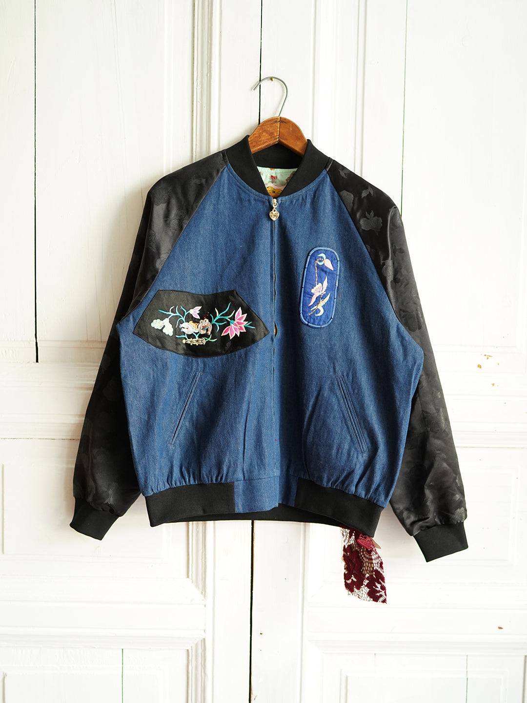 Unlogical Poem Doll Embroidery Patchwork Denim Souvenir Jacket