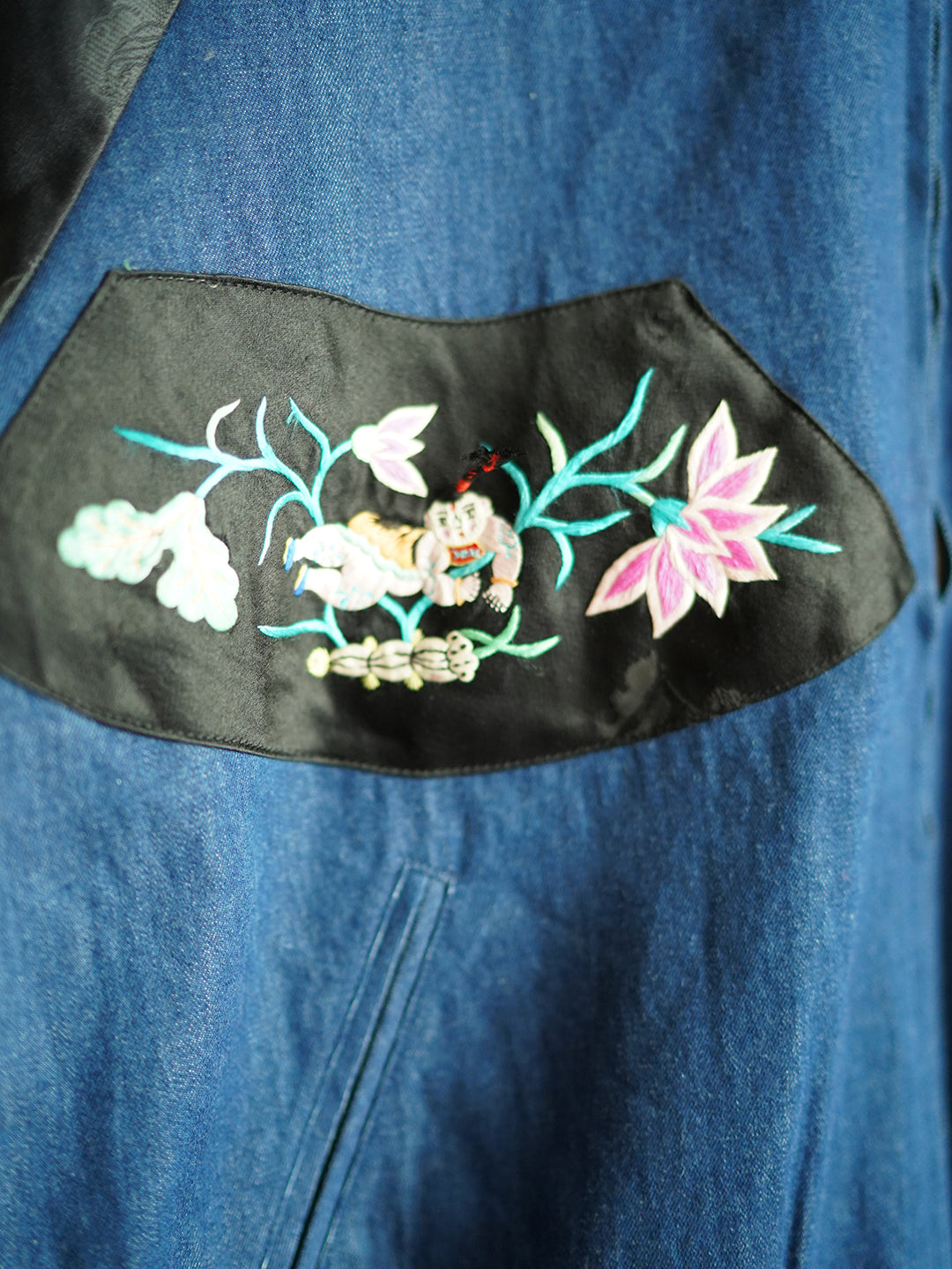 Unlogical Poem Doll Embroidery Patchwork Denim Souvenir Jacket