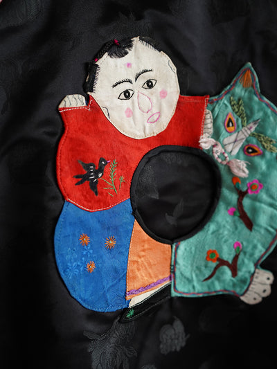 Unlogical Poem Doll and Tiger Patchwork Embroidery Souvenir Jacket