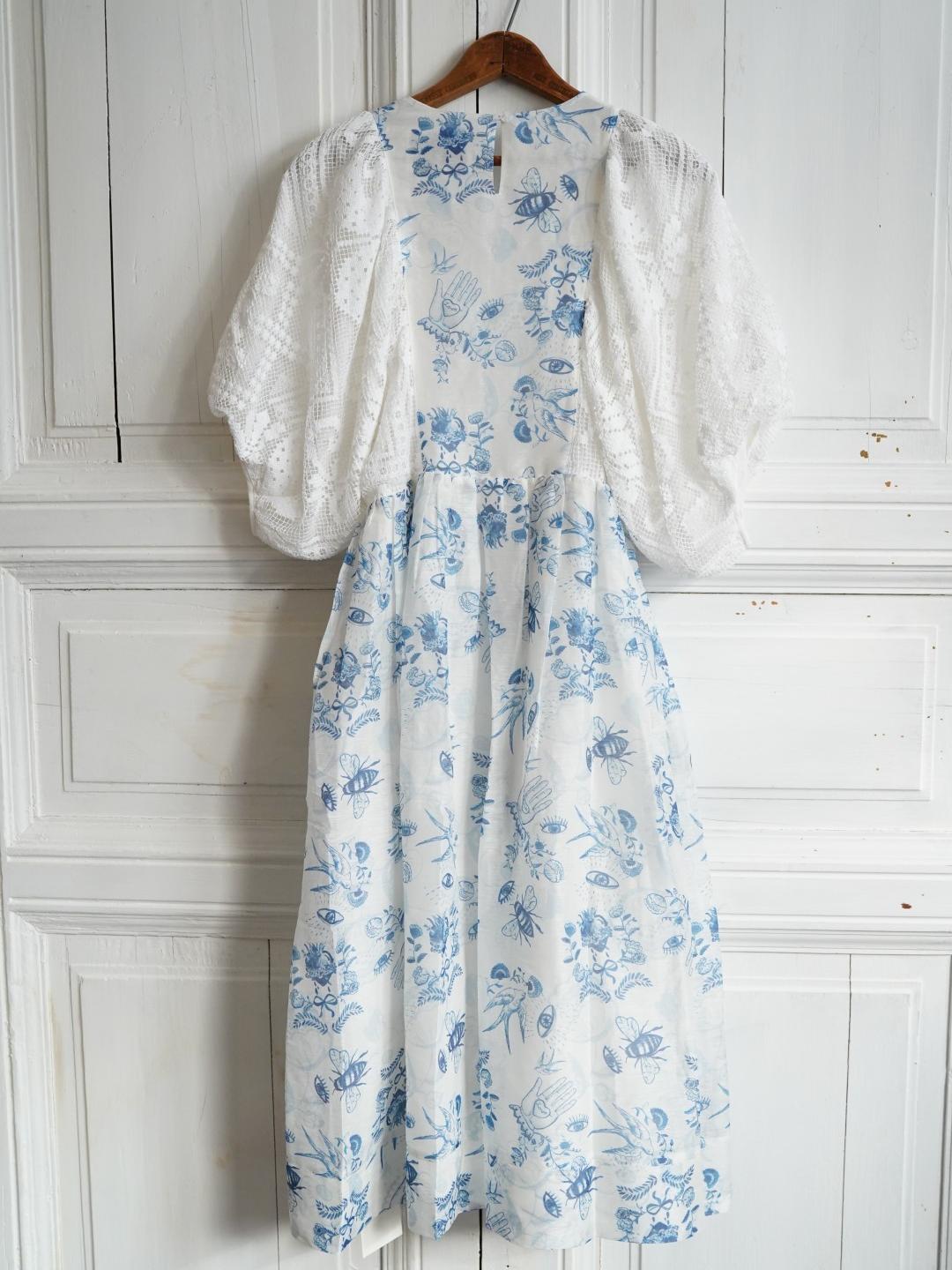Unlogical Poem Puff Sleeve Ramie  Lace Dress