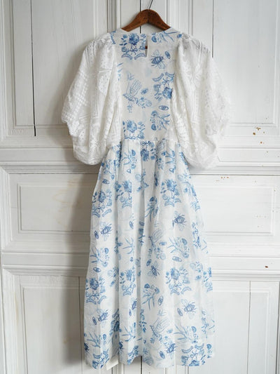 Unlogical Poem Puff Sleeve Ramie  Lace Dress