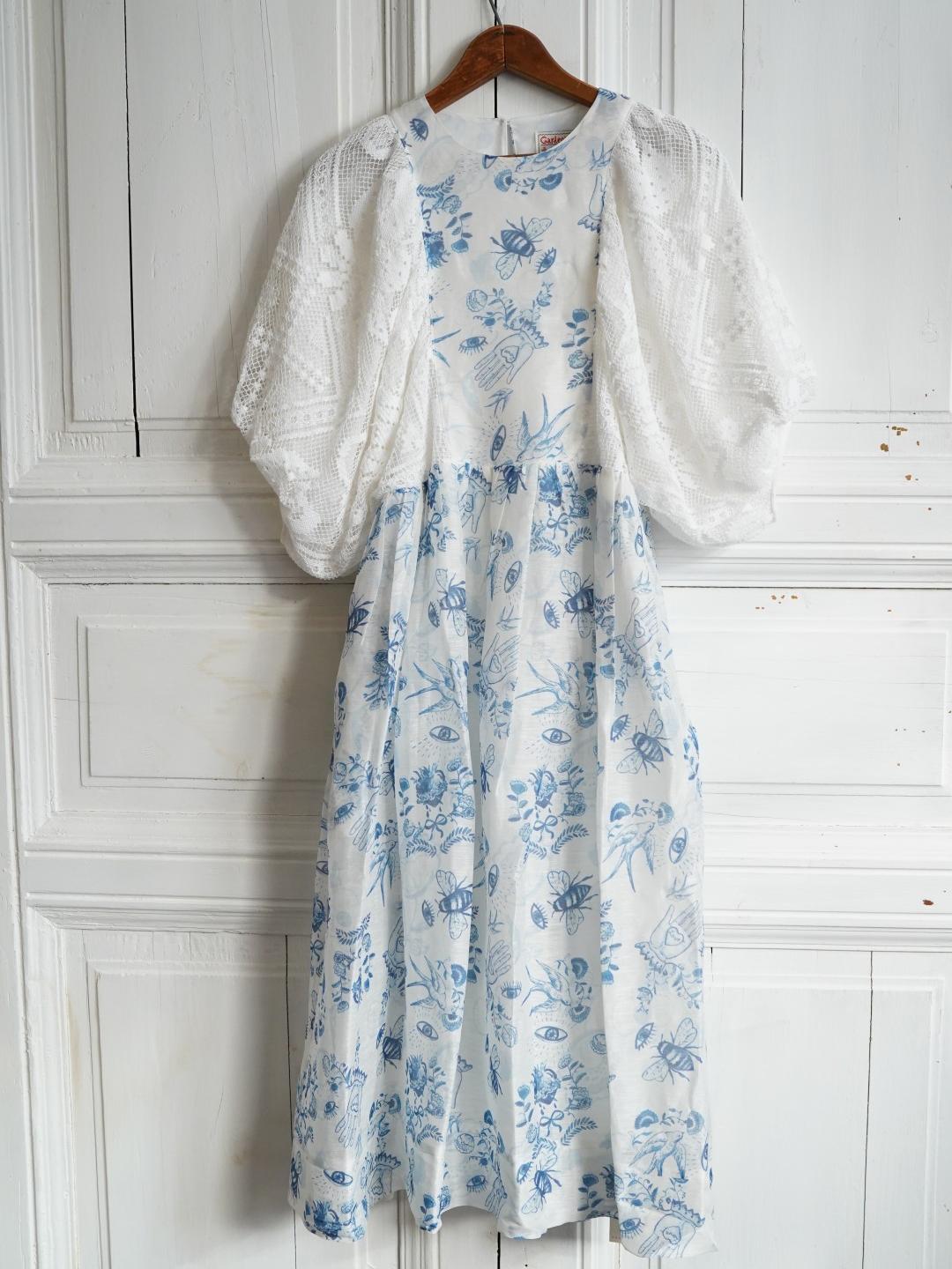 Unlogical Poem Puff Sleeve Ramie  Lace Dress