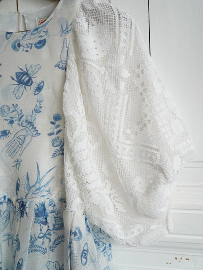 Unlogical Poem Puff Sleeve Ramie  Lace Dress
