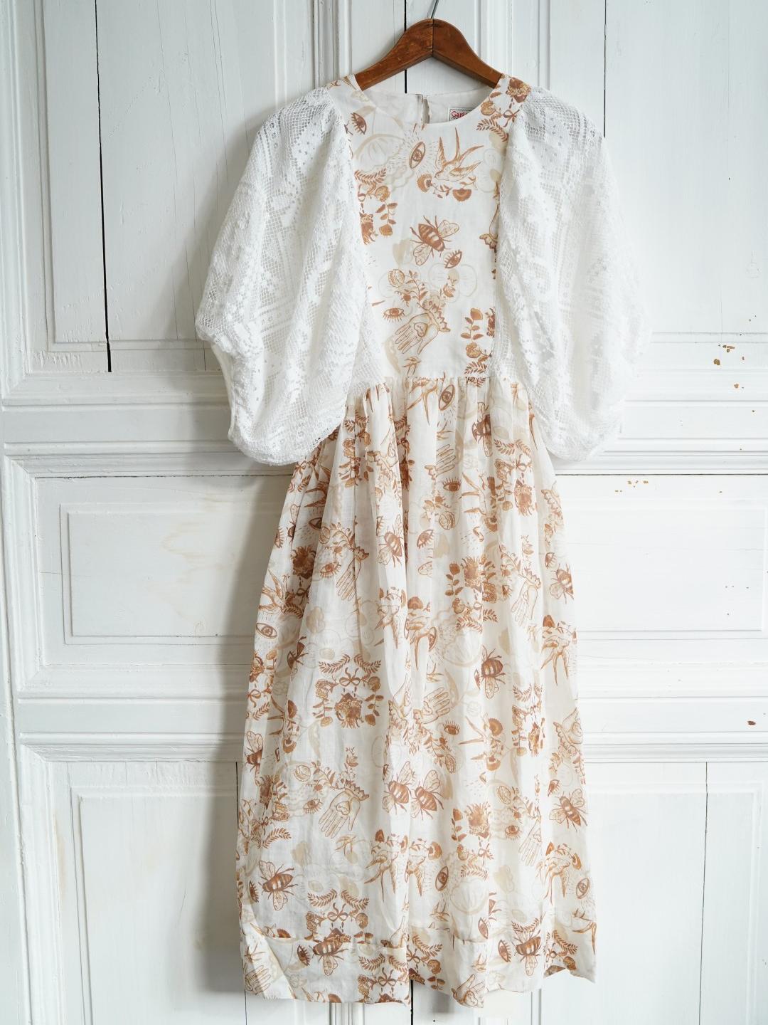 Unlogical Poem Puff Sleeve Ramie  Lace Dress