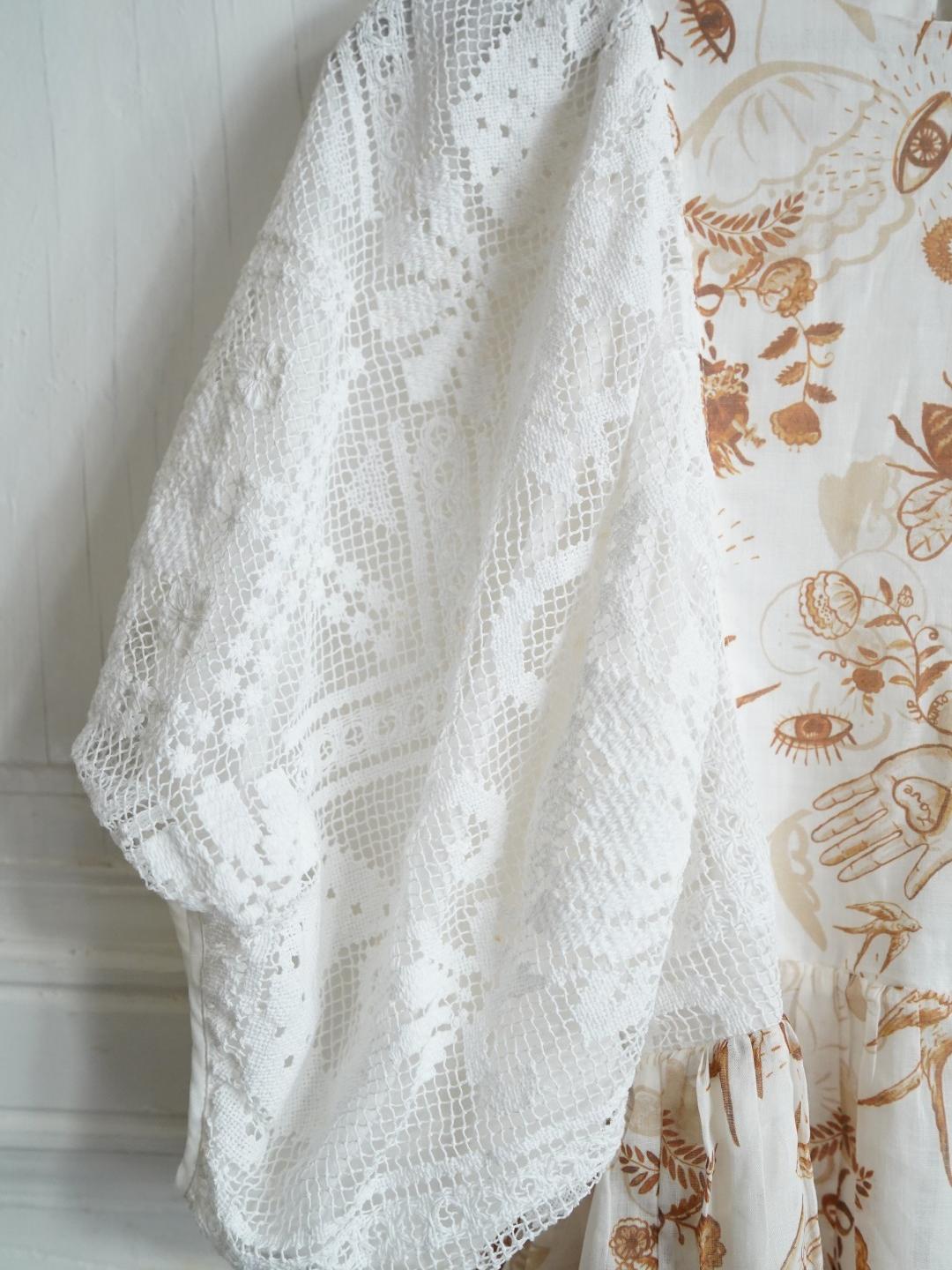 Unlogical Poem Puff Sleeve Ramie  Lace Dress