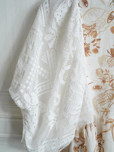 Unlogical Poem Puff Sleeve Ramie  Lace Dress