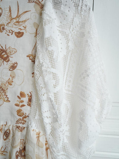 Unlogical Poem Puff Sleeve Ramie  Lace Dress