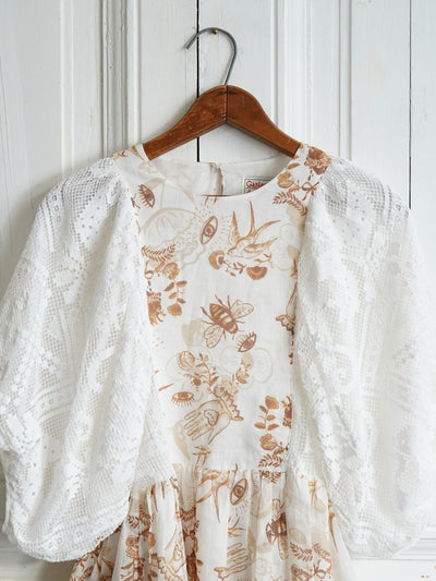 Unlogical Poem Puff Sleeve Ramie  Lace Dress