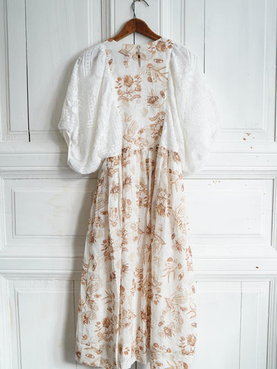 Unlogical Poem Puff Sleeve Ramie  Lace Dress
