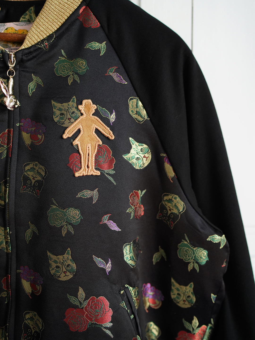 Unlogical Poem Cat Brocade Patchwork Black Jacket