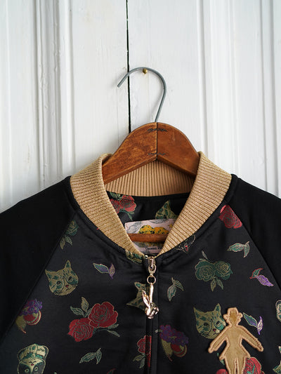 Unlogical Poem Cat Brocade Patchwork Black Jacket