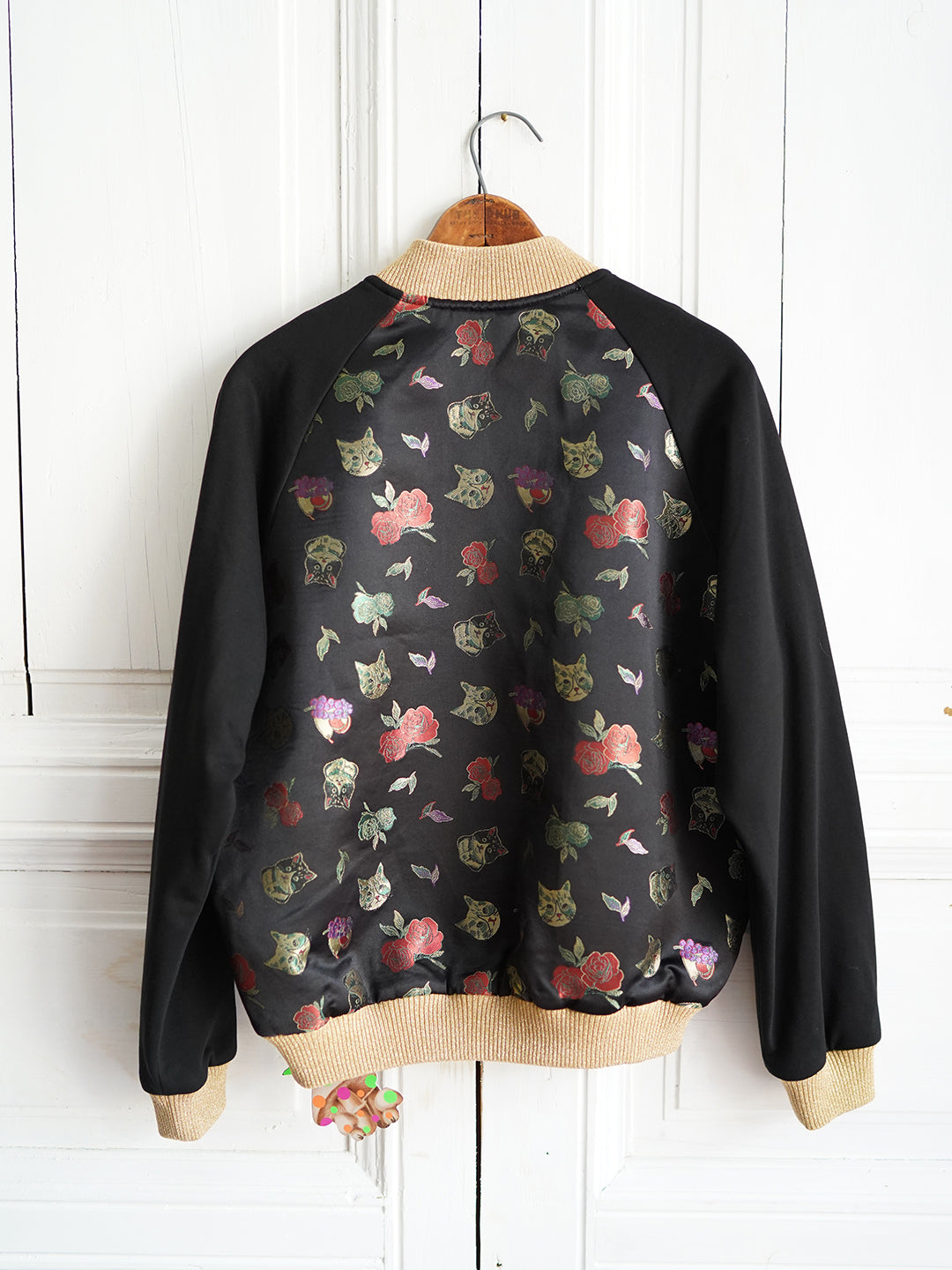 Unlogical Poem Cat Brocade Patchwork Black Jacket