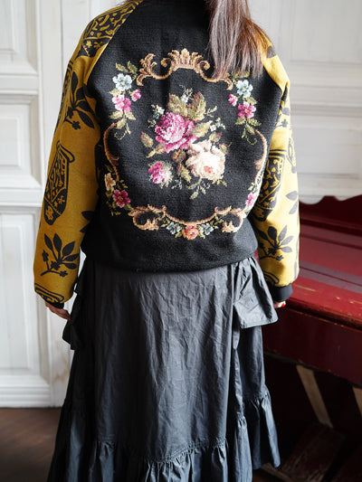 Unlogical Poem Black Velvet Embroidery Patchwork Souvenir Jacket