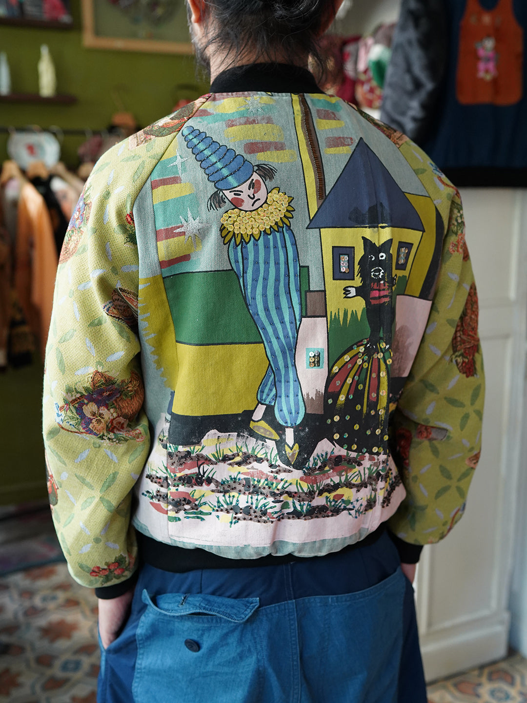 Unlogical Poem Childlike Print Beading Patchwork Souvenir Jacket