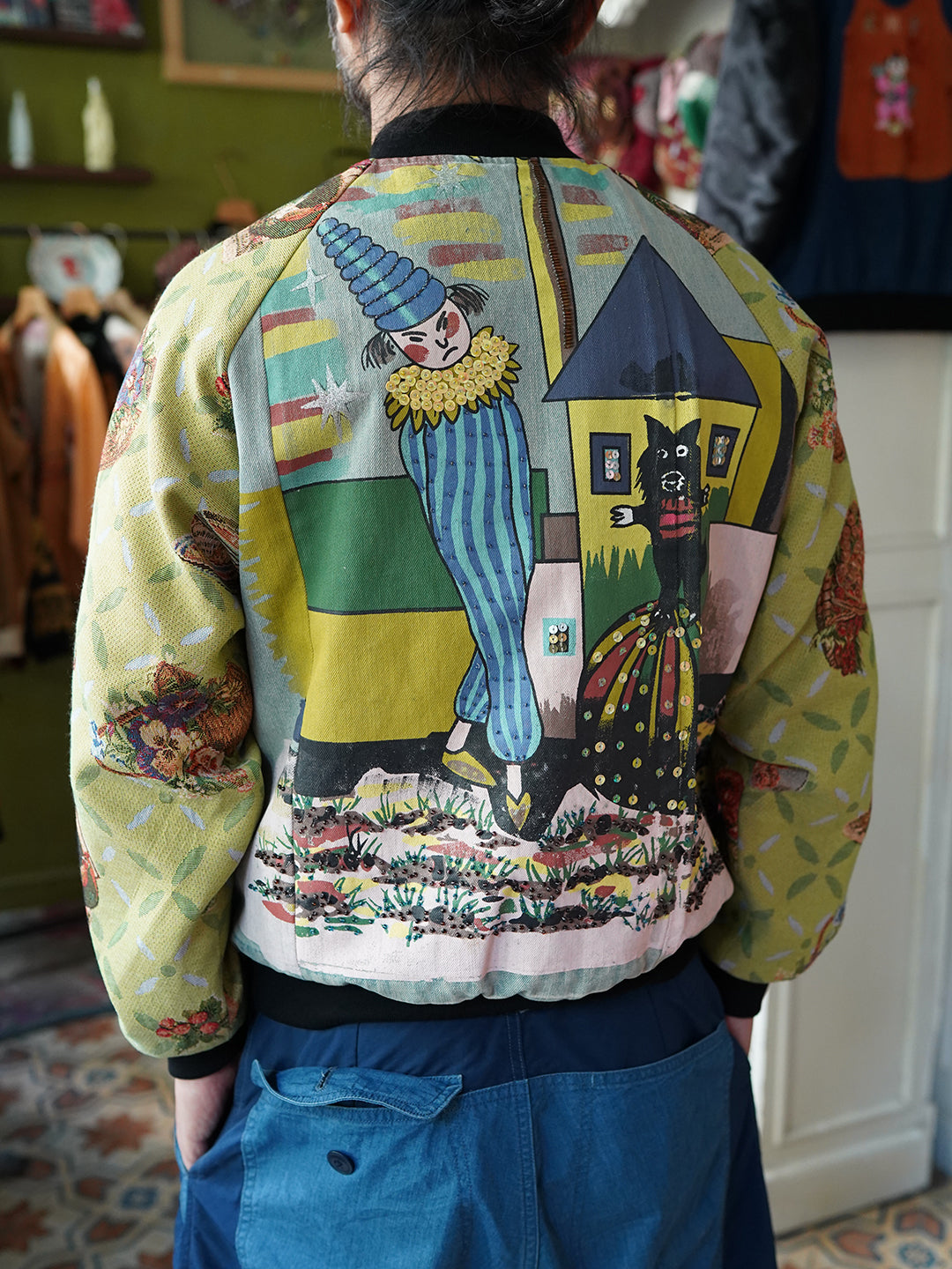 Unlogical Poem Childlike Print Beading Patchwork Souvenir Jacket