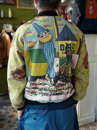 Unlogical Poem Childlike Print Beading Patchwork Souvenir Jacket