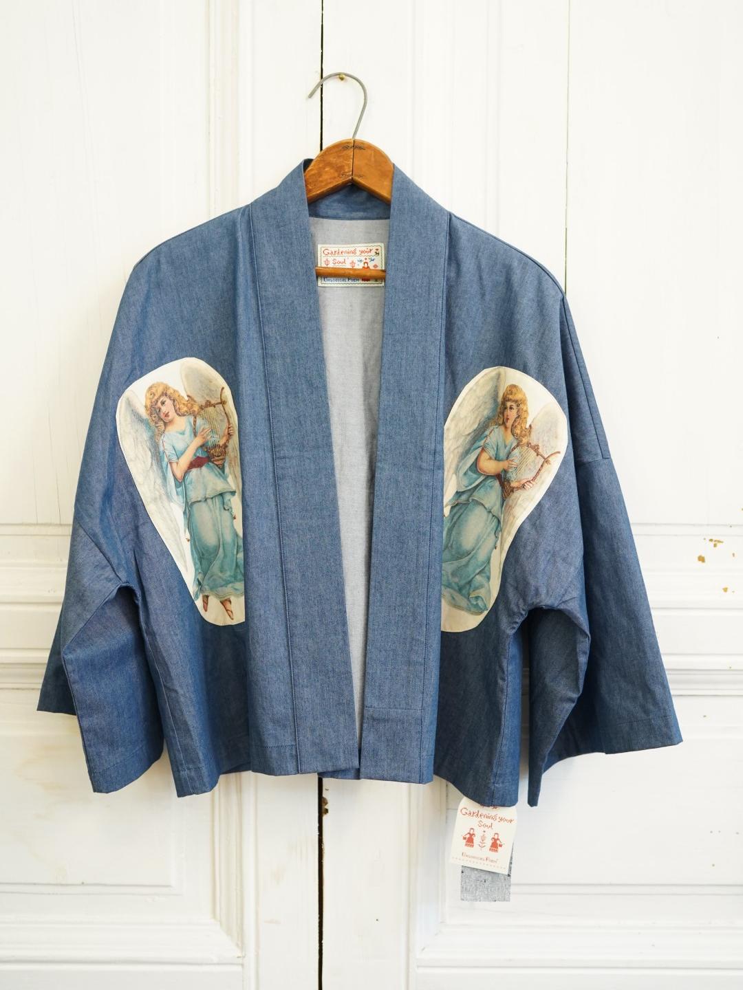 Unlogical Poem Vintage Accordion Angel Print Patchwork Denim  Kimono