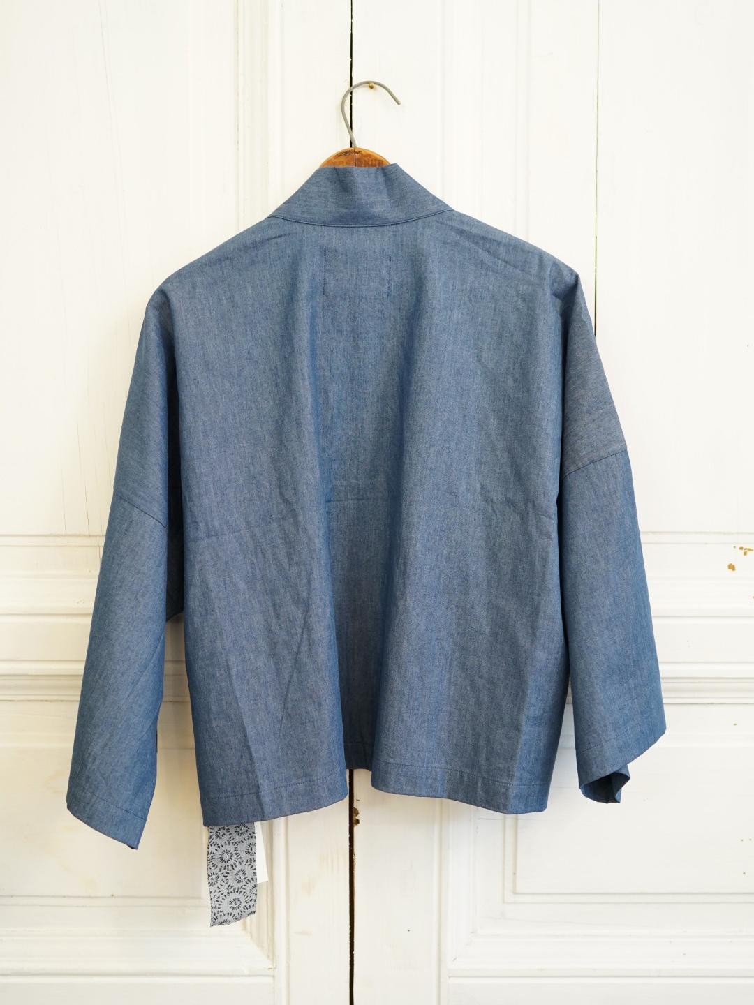 Unlogical Poem Vintage Accordion Angel Print Patchwork Denim  Kimono